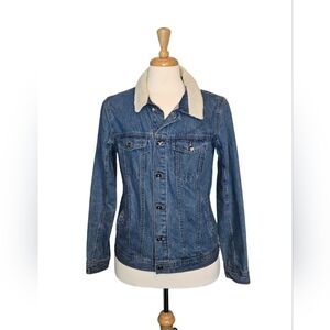 Vtg Hollywood Men's Sherpa Collar Jean Jacket Western Denim Wash trucker Chore M